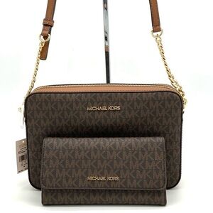 Michael Kors Large EW Crossbody Bag & Large Trifold Wallet Brown/ Gold